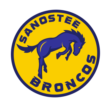 Sanostee Broncos logo showcasing a fierce bronco design, emphasizing strength and team spirit.